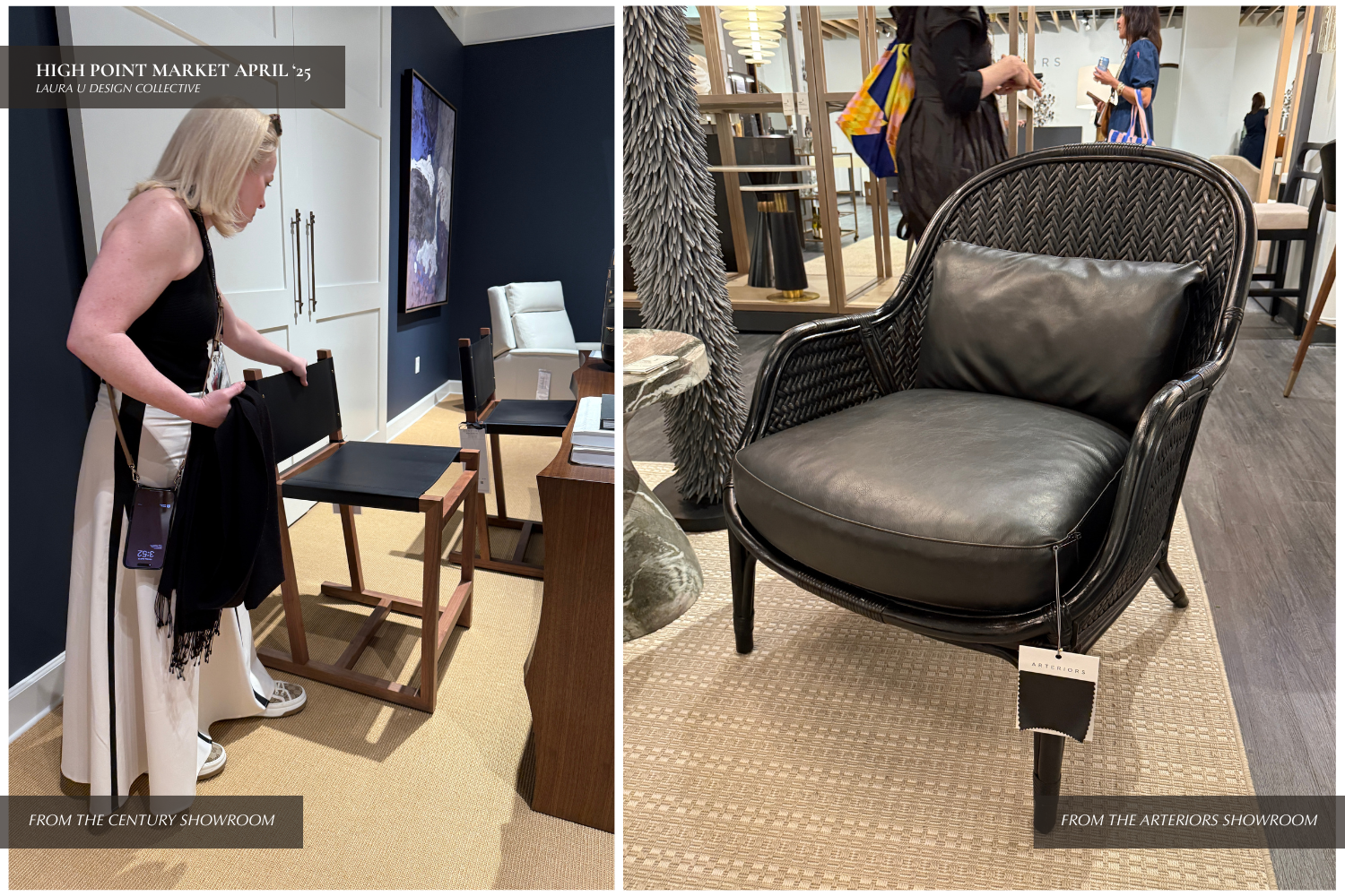 interior designers Shannon Smith and Laura Umansky note the trends of using natural materials and rich textures like black leather in everything from sculptural furniture to vintage furniture