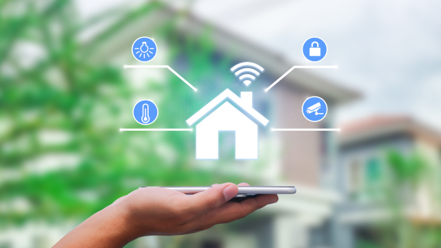 A smart home with various sensors and devices