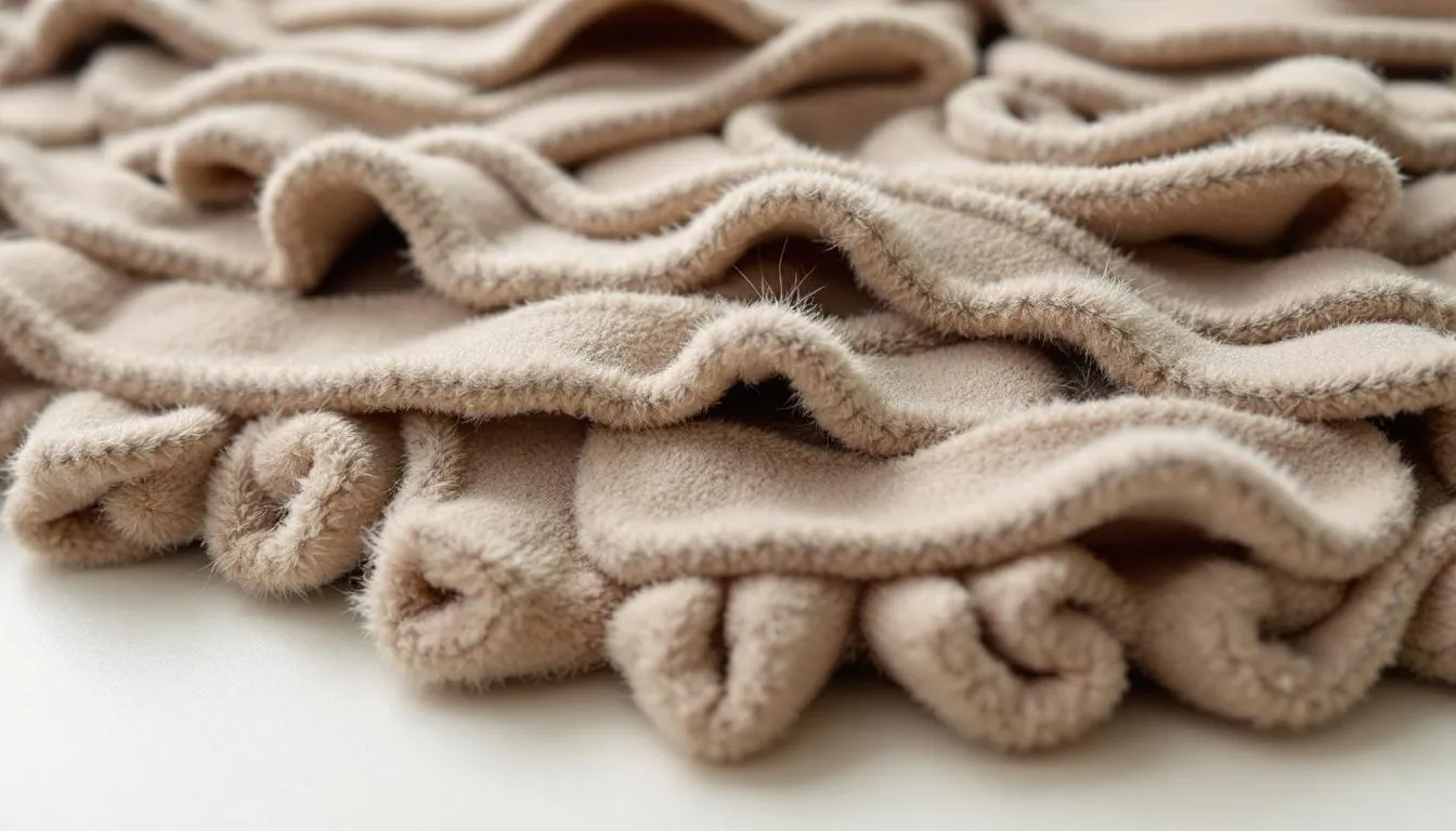 A close-up view of a snuffle mat featuring soft fleece strips, which create various textures and hiding spots for treats, providing mental stimulation for dogs. This engaging mat is designed to enhance natural foraging skills, making meal time a fun and challenging activity for your pup.