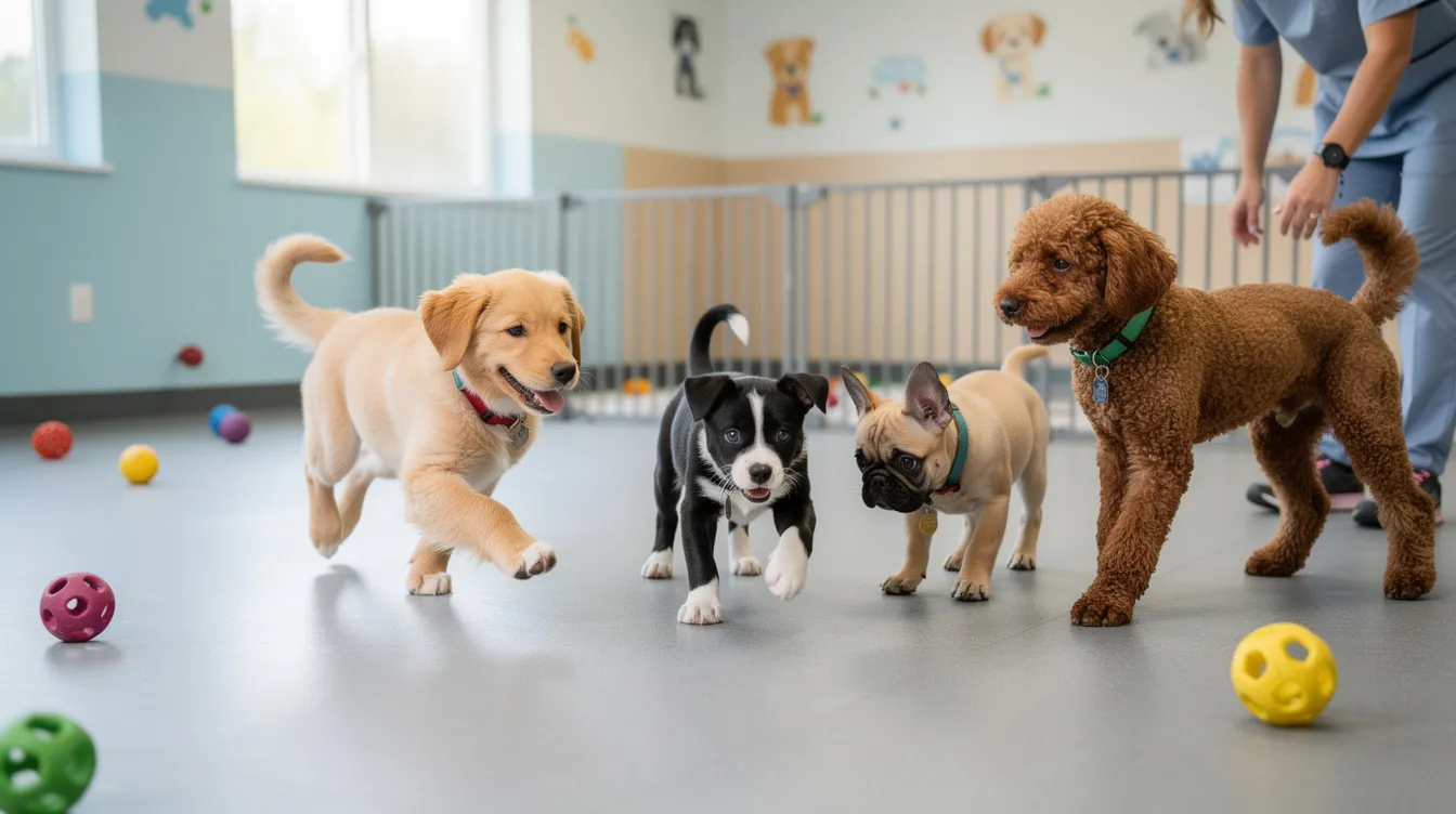 puppies playing at dog daycare