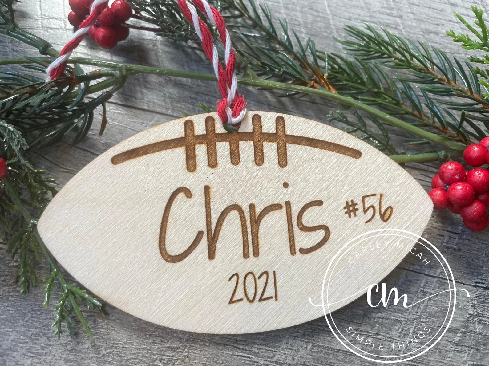 A football helmet ornament from CarleyMicah Shop on Etsy.