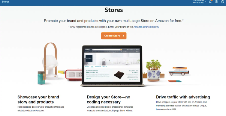 click create store to create an amazon storefront