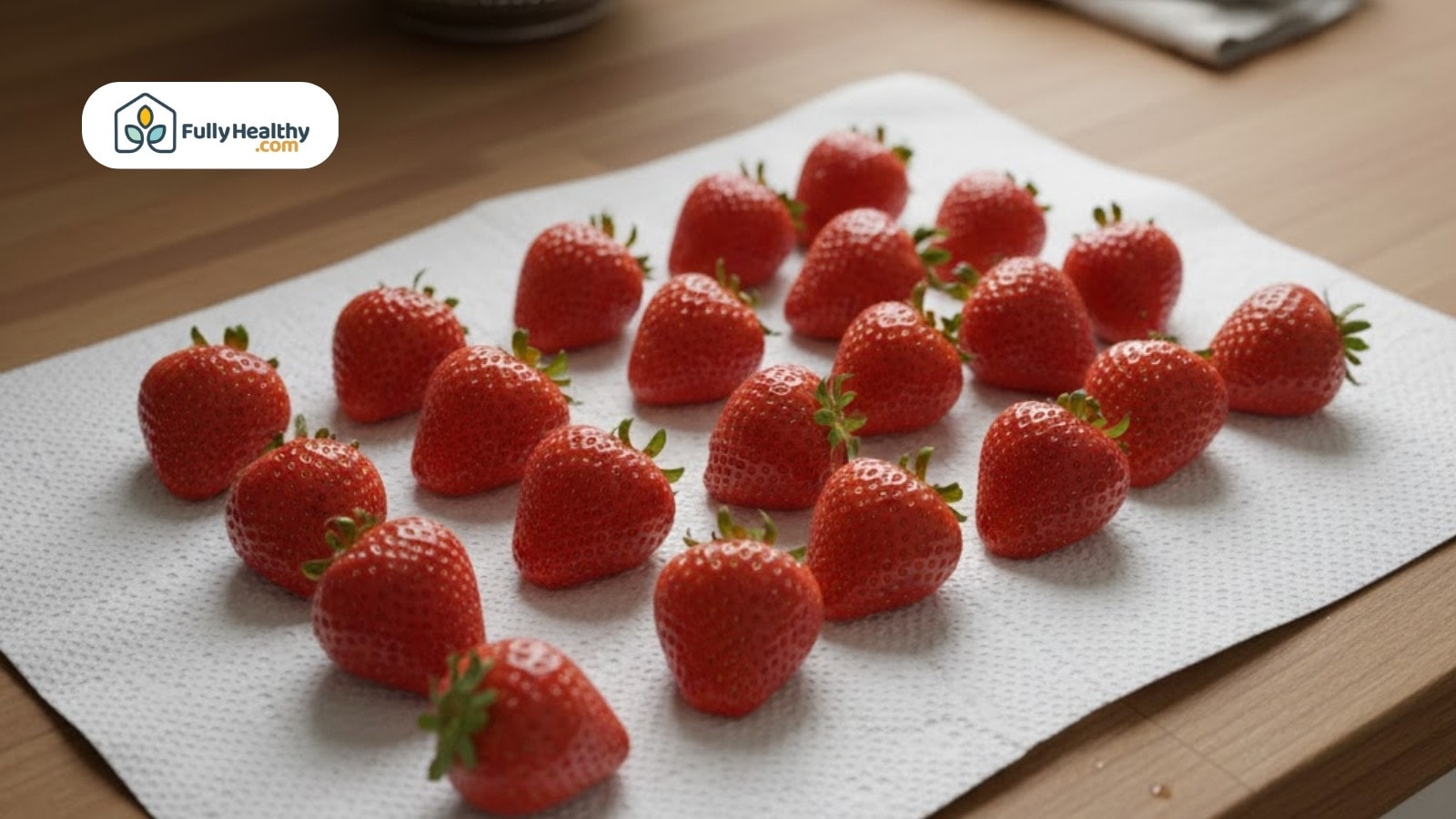 Fresh strawberries drying on paper towels before proper storage
