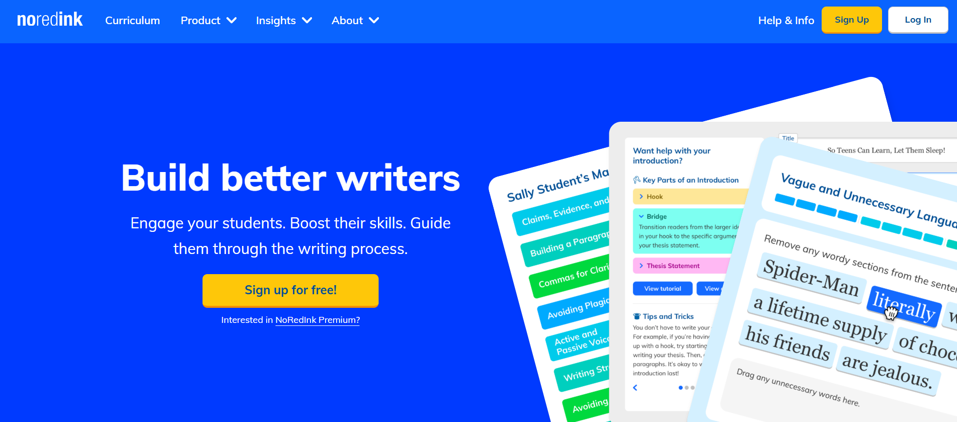 NoRedInk AI writing platform helping students improve writing skills with personalized feedback, grammar instruction, and interactive writing lessons.