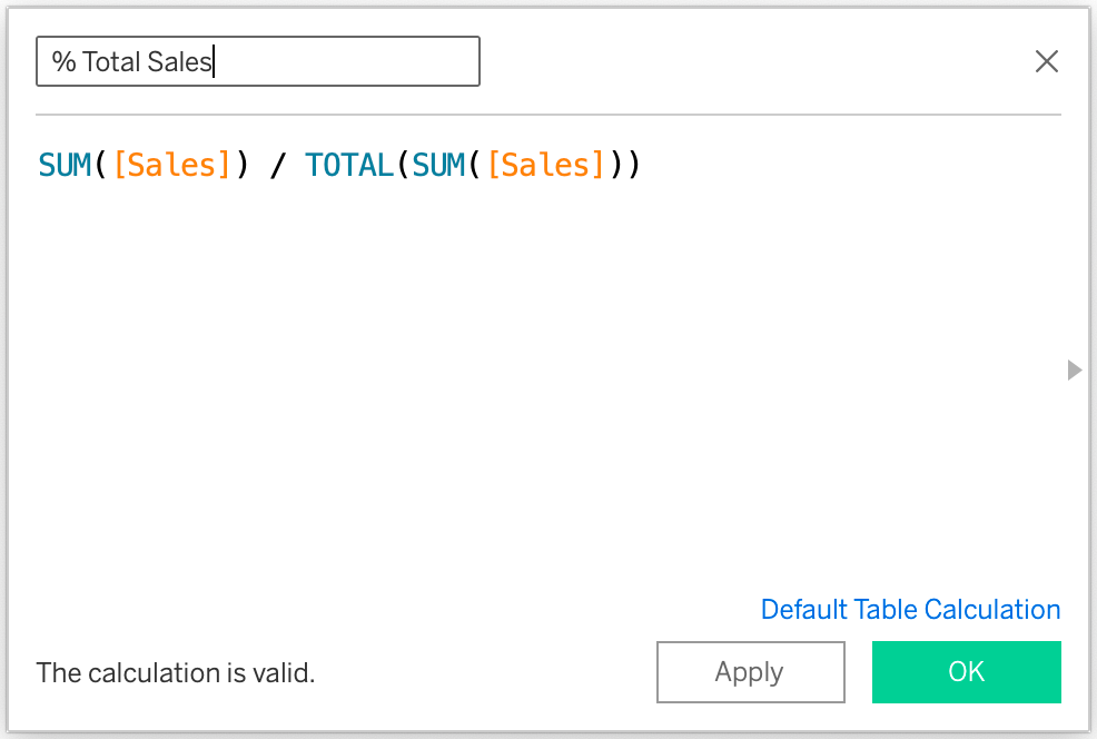 Formula to calculate percentage of total sales