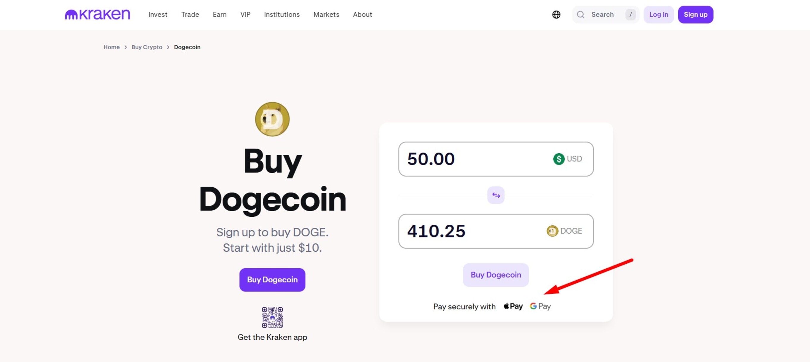 Buy DOGE via Google Pay/Apple Pay
