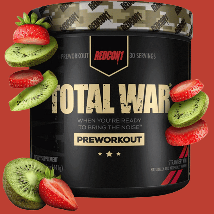 Total War Pre-Workout supplement in the background