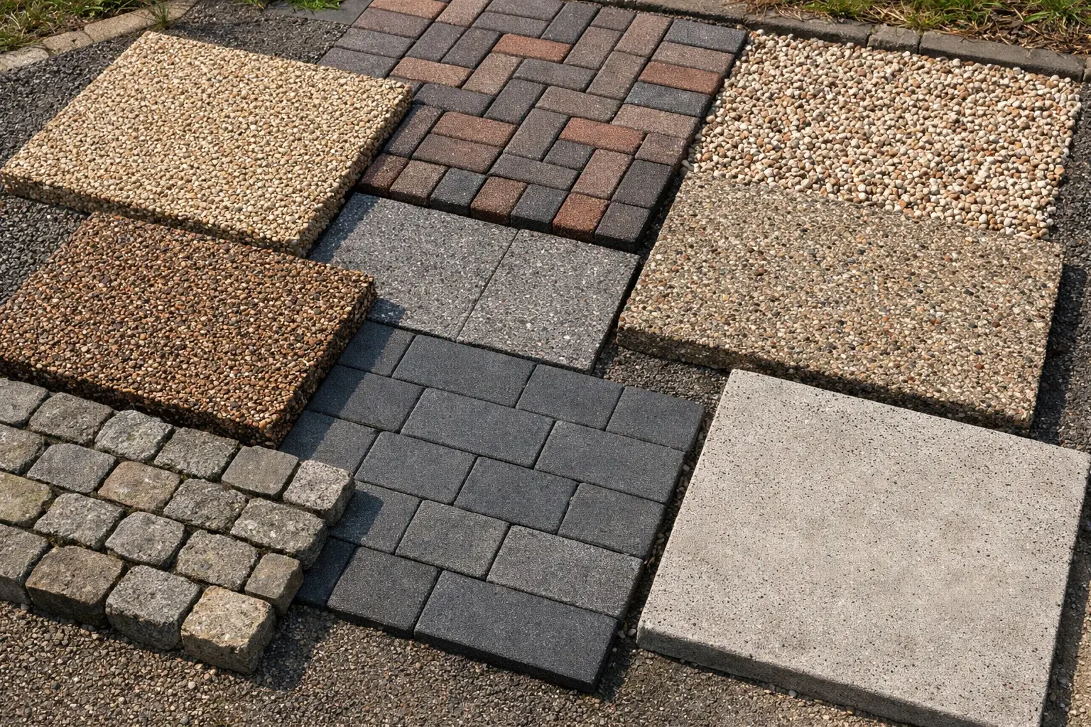 Different driveway material options including resin, gravel and block paving