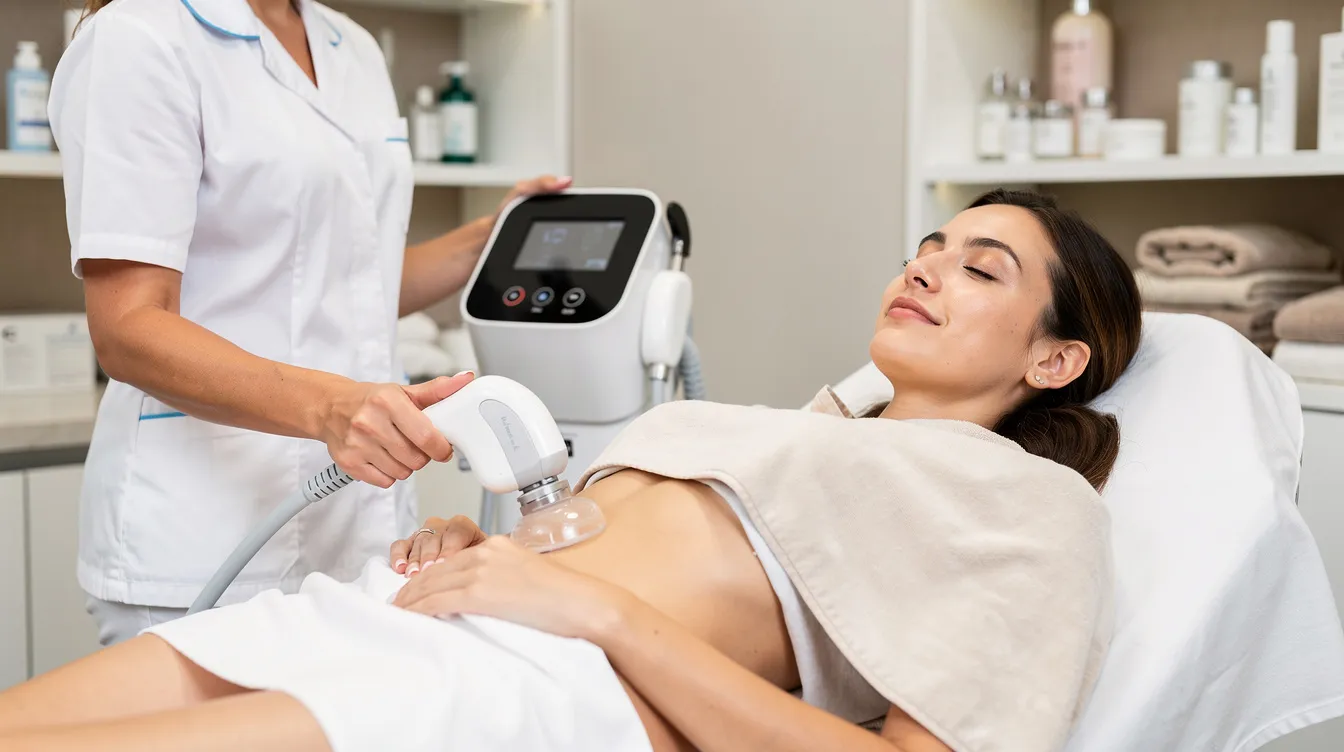 A person is seen relaxing comfortably during a non-invasive aesthetic body treatment at a premier medical spa in Philadelphia, PA. The setting reflects a commitment to personalized care and advanced treatments, aimed at enhancing natural beauty and achieving a rejuvenated appearance.