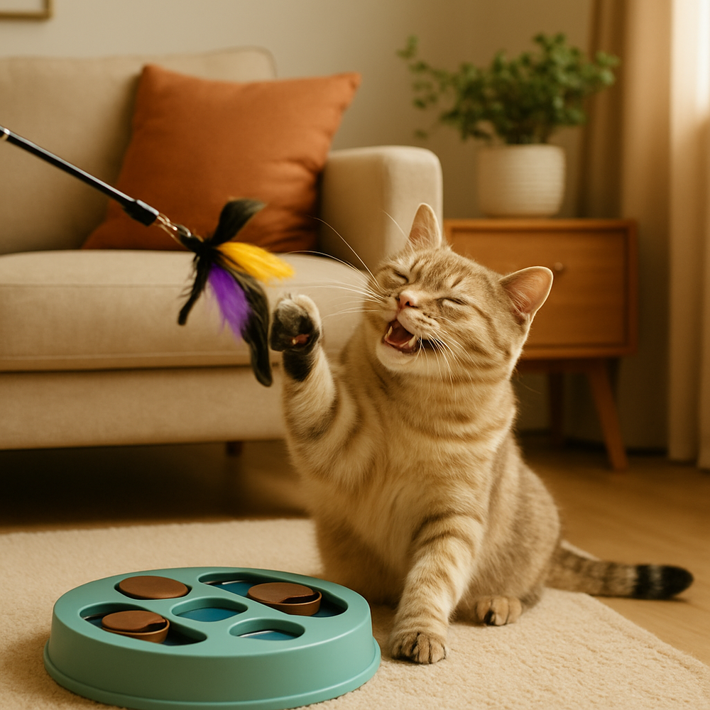 kat speelt met speeltje