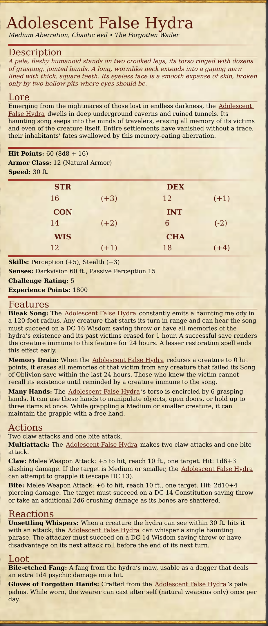 Adolescent False Hydra stat block (full)