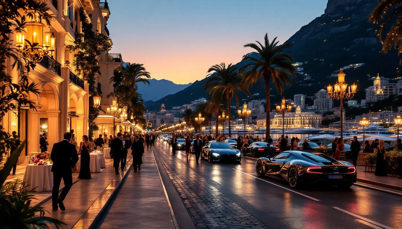 A vibrant evening scene in Monte Carlo showcasing the lively atmosphere.