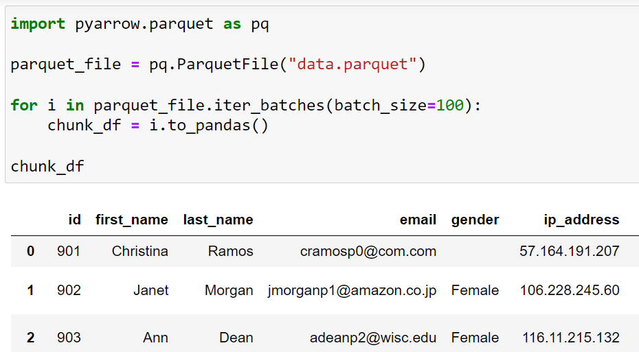 Reading a parquet file iteratively