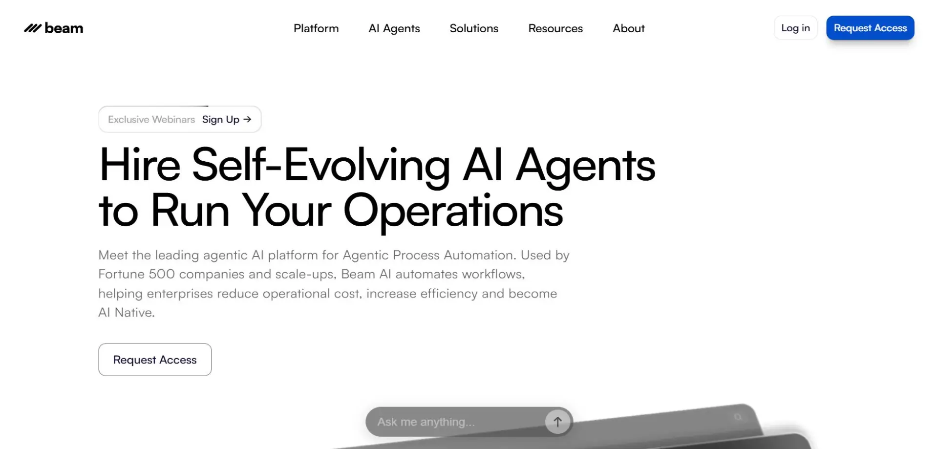 Homepage of Beam AI website