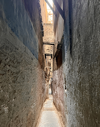Incomprehensibly narrow street in the Fez Medina.