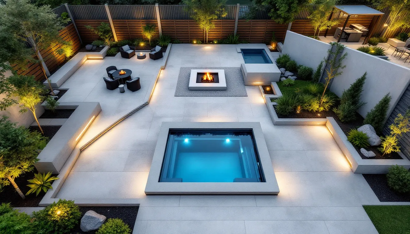 A luxurious hot tub integrated into a modern outdoor space.
