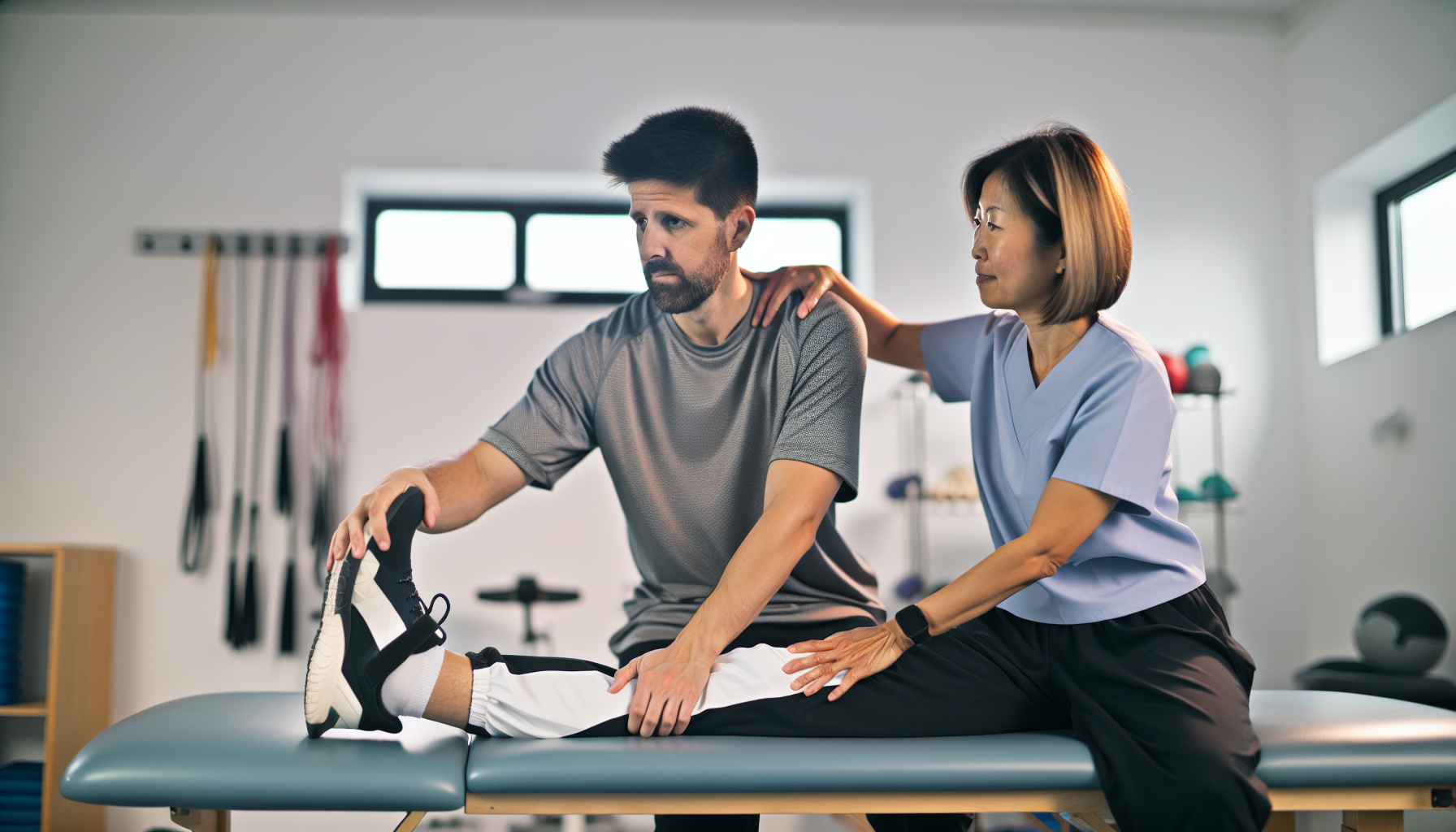 Person performing physical therapy for achilles tendonitis