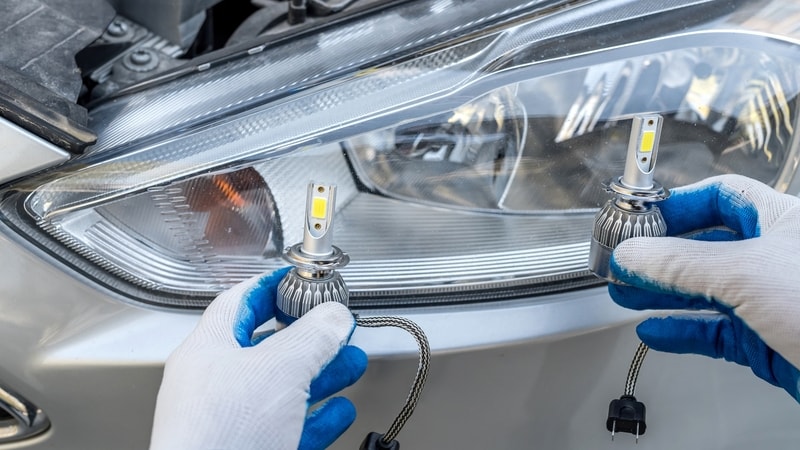 Modern Halogen headlights in a car