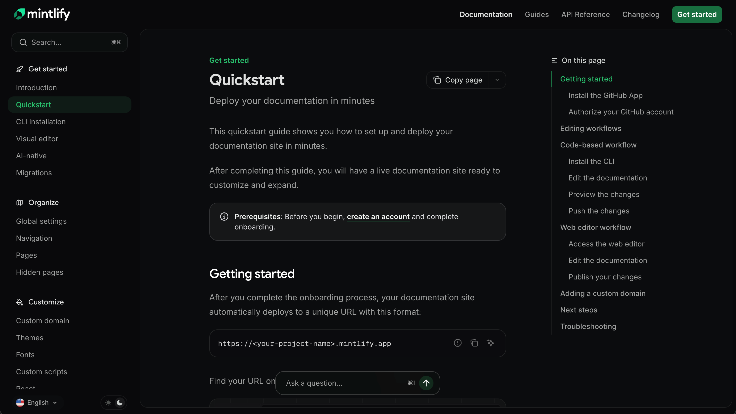 Mintlify product docs.
