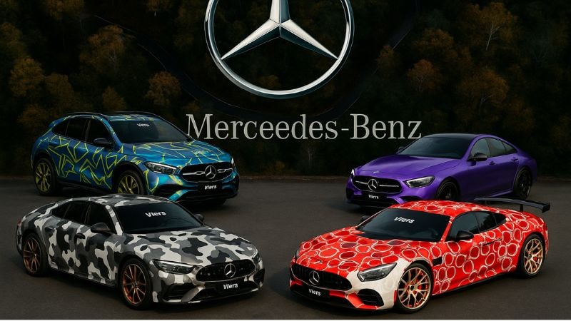 Diiferent models of Mercedes wrapped with unique vinyl wraps