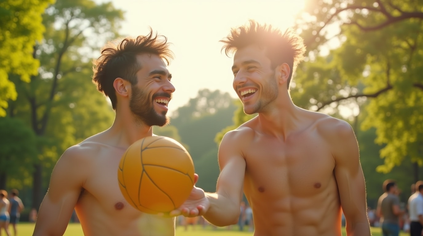 Image of a gay couple in NYC maintaining individual interests while building a strong relationship together.