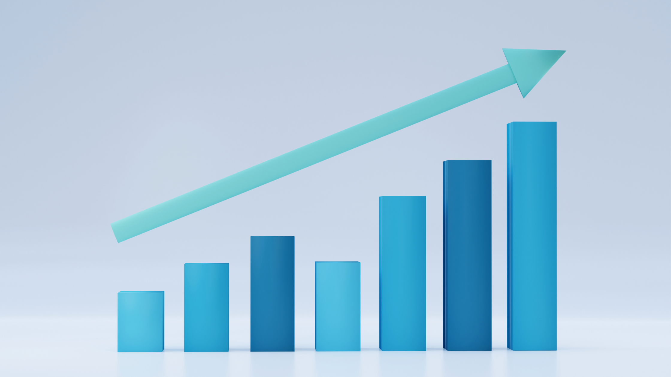 3D bar chart with upward arrow, symbolizing business growth and scalability through a UCaaS provider.