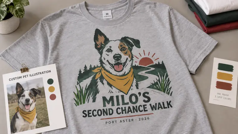 Pet-themed T-shirt design using a custom dog illustration and personalized artwork.