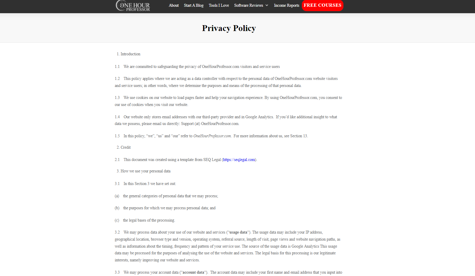 privacy policy page