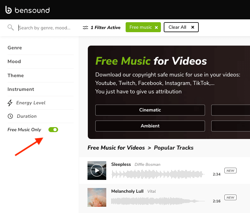 Bensound Search Filters