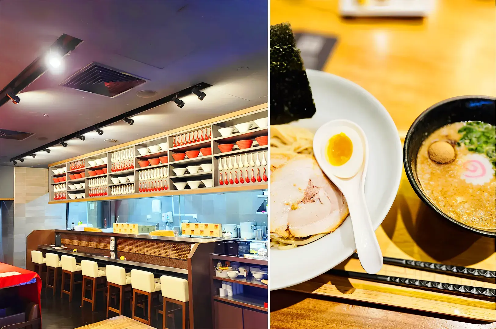 IPPUDO Mandarin Gallery ramen interior with tonkotsu tsukemen dipping noodles and Japanese ramen counter Singapore