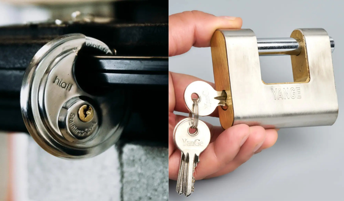 Lawn mower maintenance - heavy duty padlock and a disc padlock