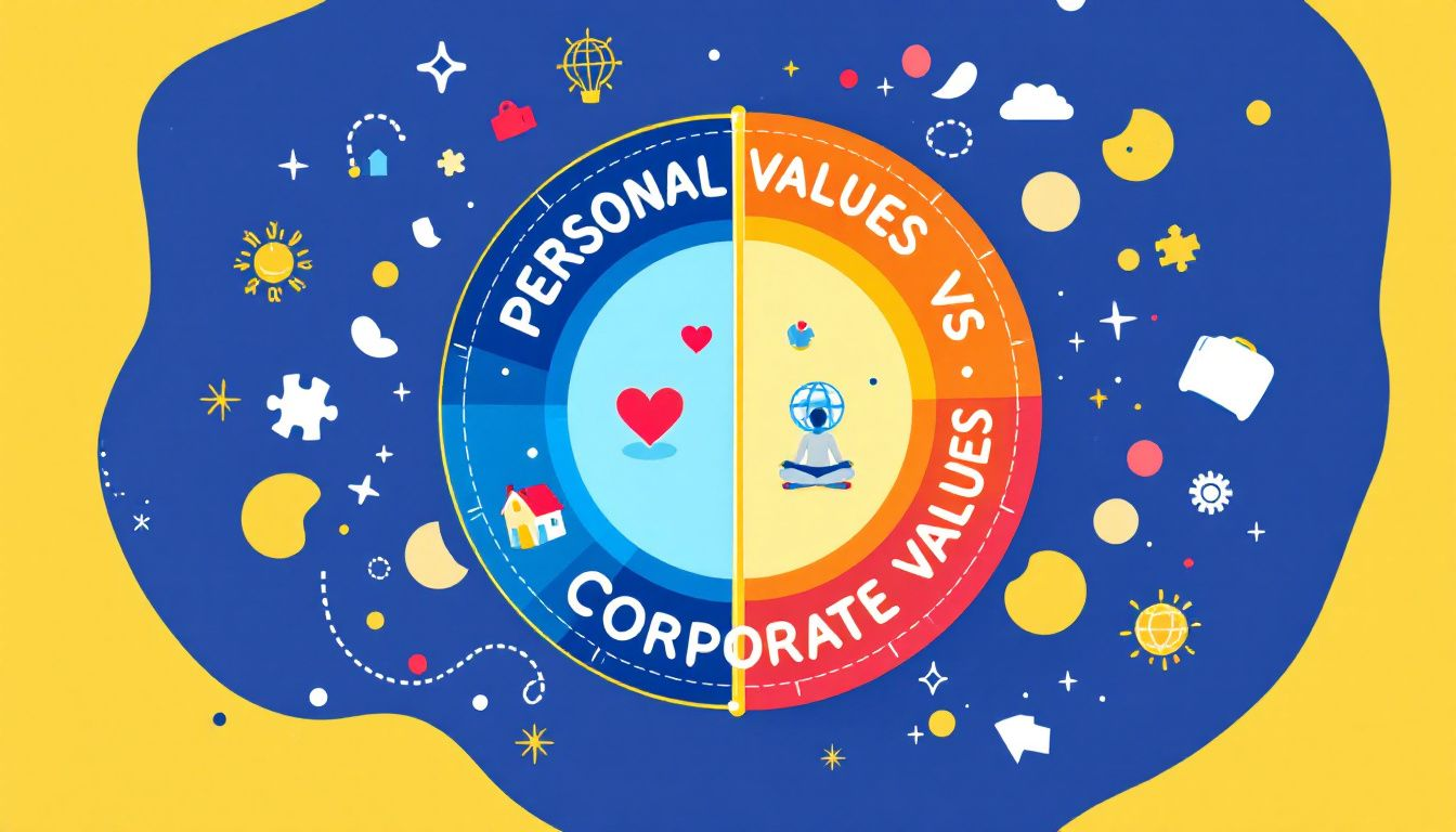 A diagram showing the alignment between personal and corporate values for enhanced job satisfaction.