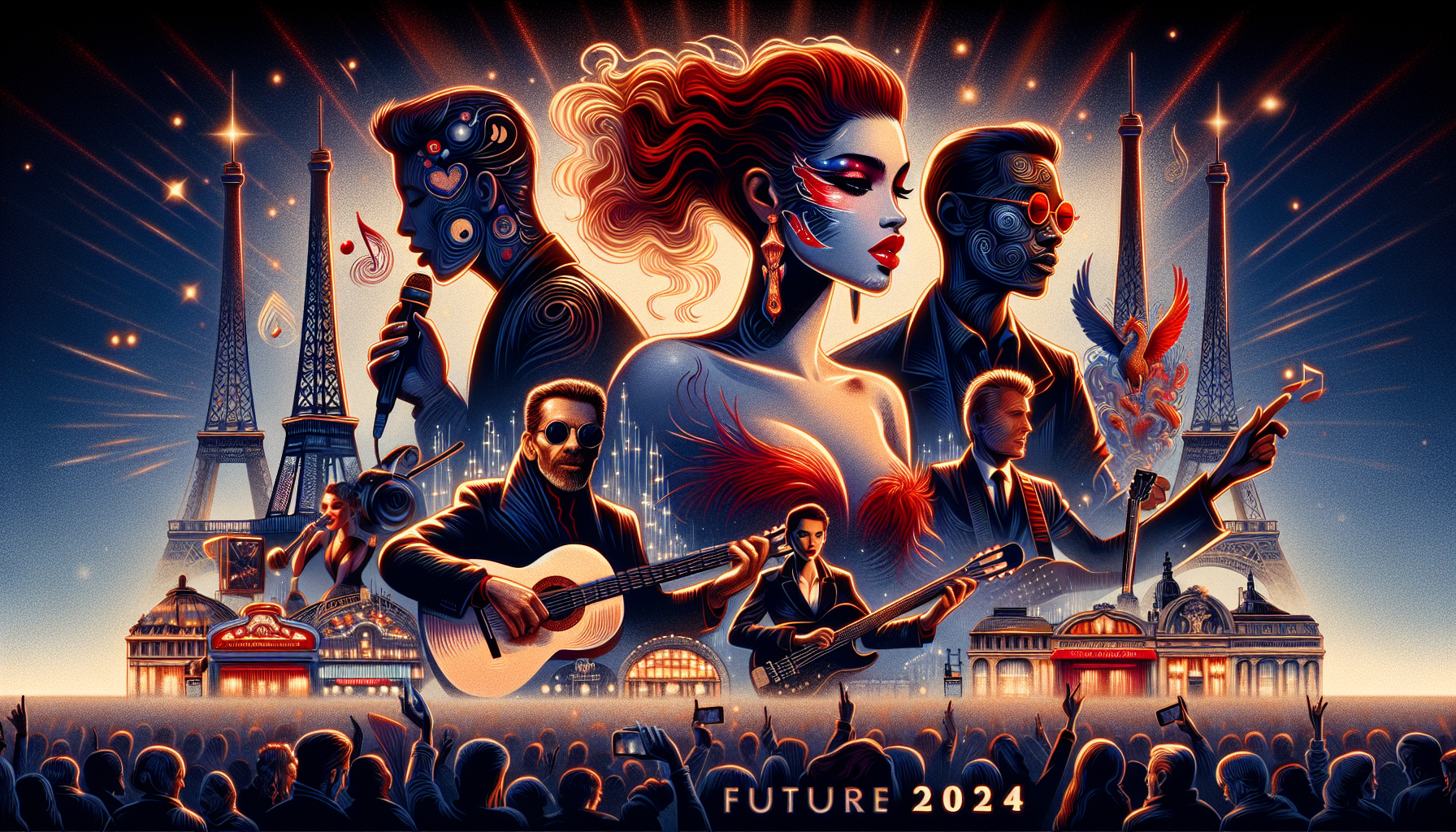 Affiche de concert pour les événements majeurs à Paris en 2024