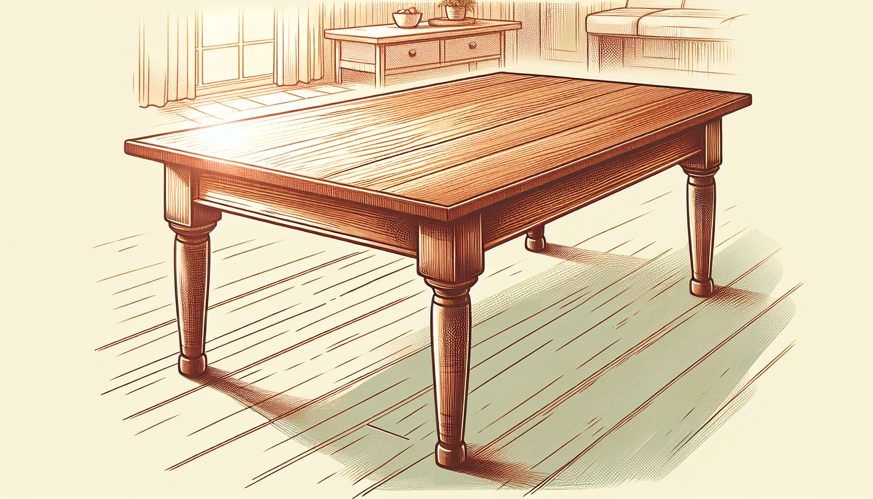 A durable solid wood dining table with a smooth finish, showcasing its resilience and longevity