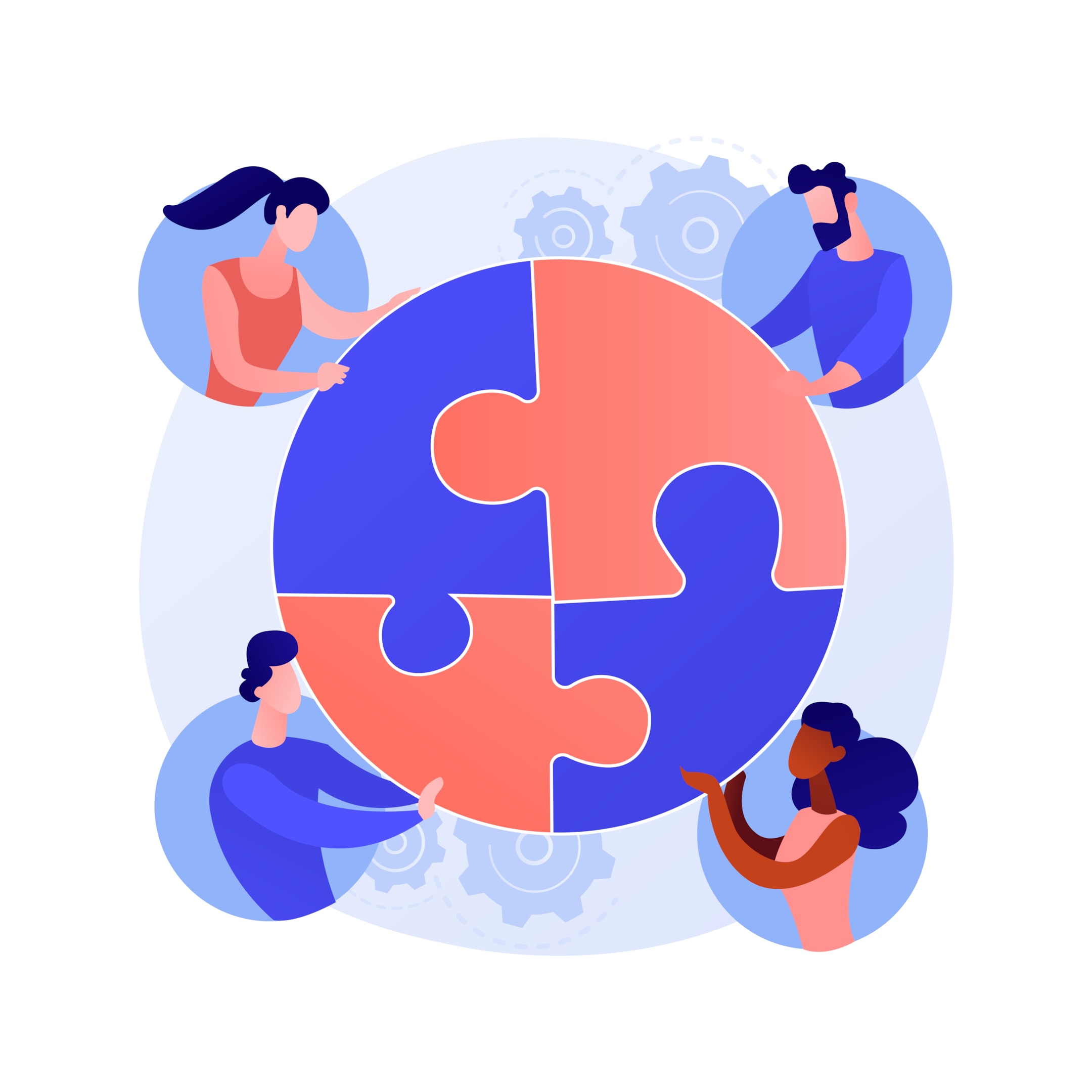Fintech PR: Driving Growth and Building Strong Brands Diverse group of people collaborating to assemble puzzle pieces, symbolizing teamwork and problem-solving in achieving strategic communication goals.