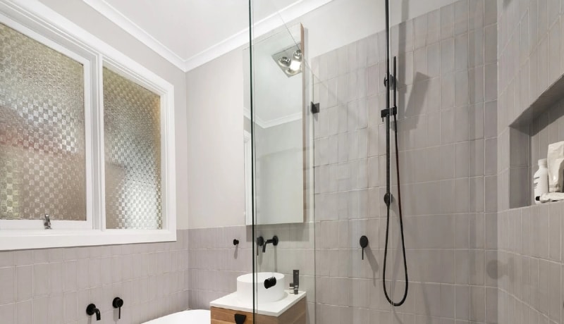 Frosted glass film in bathroom window