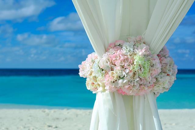 beach, curtains, wedding setup