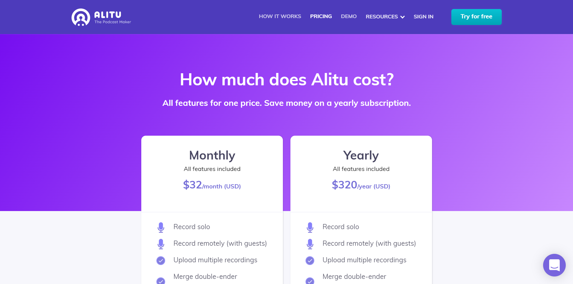Alitu pricing page