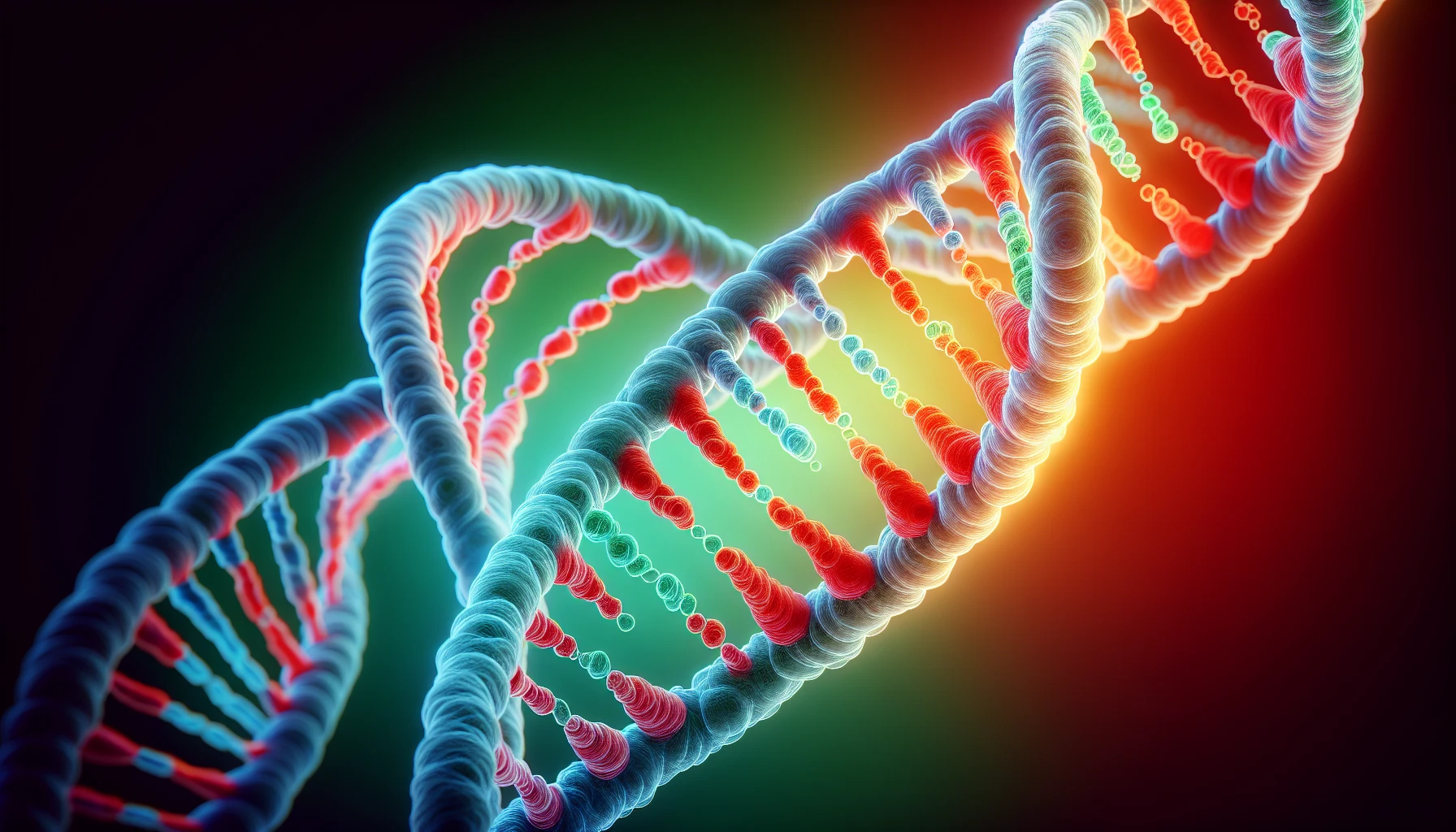 Illustration of DNA strand with genetic mutations
