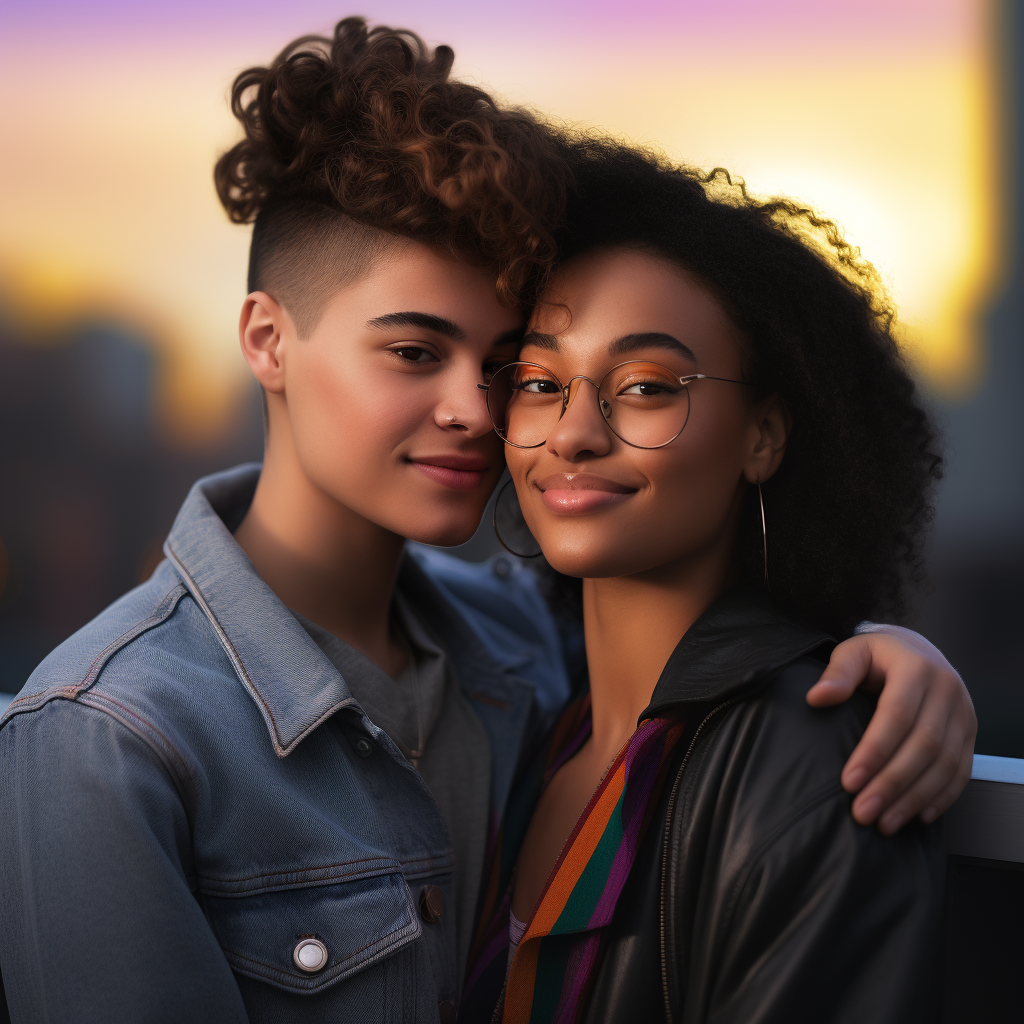 Lesbian couple in New York City, radiating happiness and contentment after successful gay couples therapy with Jon Prezant at Loving at Your Best Marriage and Couples Counseling.