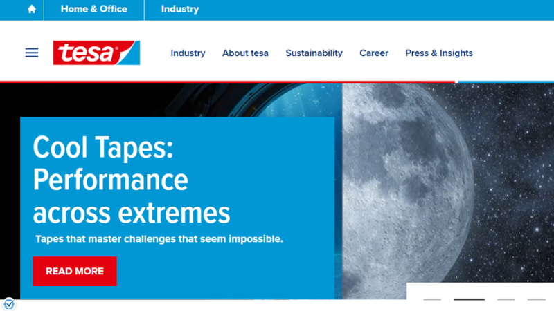 tesa SE website homepage in blue color