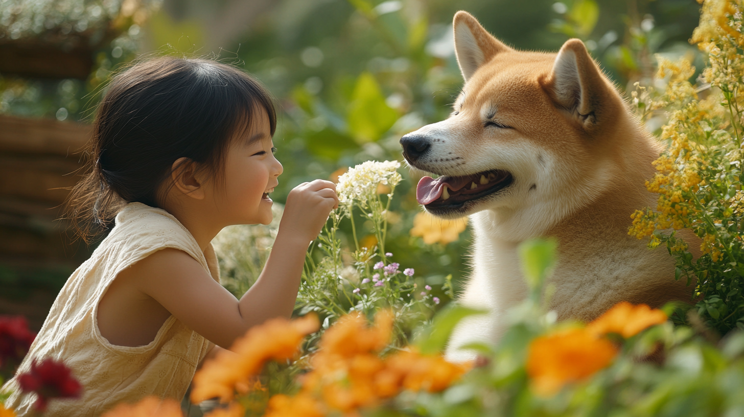 An AI generated image of a Shikoku with a young child