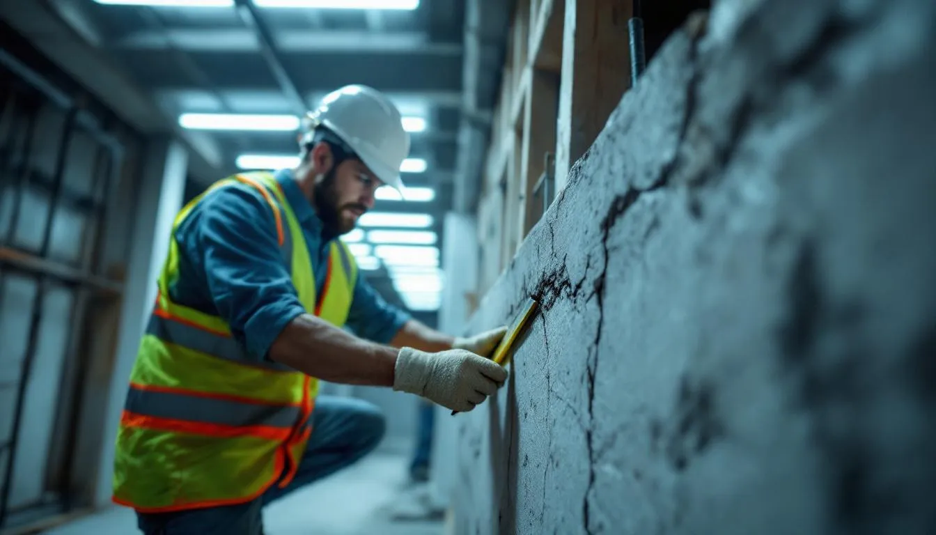 Dans l'image, on voit une équipe de professionnels effectuant des travaux de réparation de fissures dans les fondations d'une maison. Ils utilisent des outils spécialisés pour colmater les fissures de fondation afin de prévenir les infiltrations d'eau et assurer la stabilité de la structure.