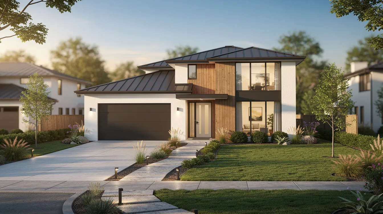 The image depicts a modern single-family home surrounded by a well-maintained landscaped yard, situated in a peaceful suburban neighborhood. This inviting residence symbolizes the ideal retirement plan for families looking to settle down and enjoy their retirement years in comfort.