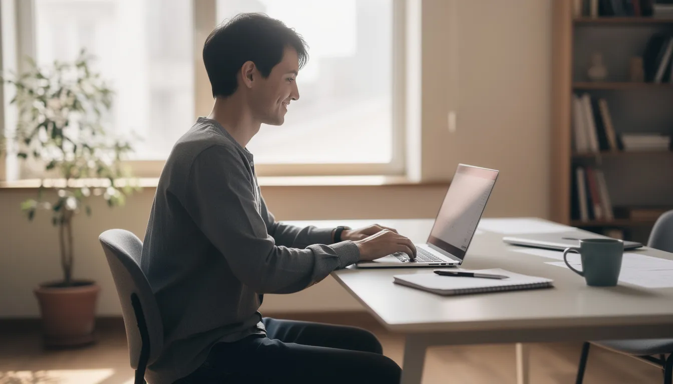 A confident individual is seated at a desk, focused on their laptop, possibly managing their credit accounts or reviewing their credit report to prevent identity theft. The scene reflects a proactive approach to safeguarding personal information and understanding the importance of placing fraud alerts with credit bureaus.