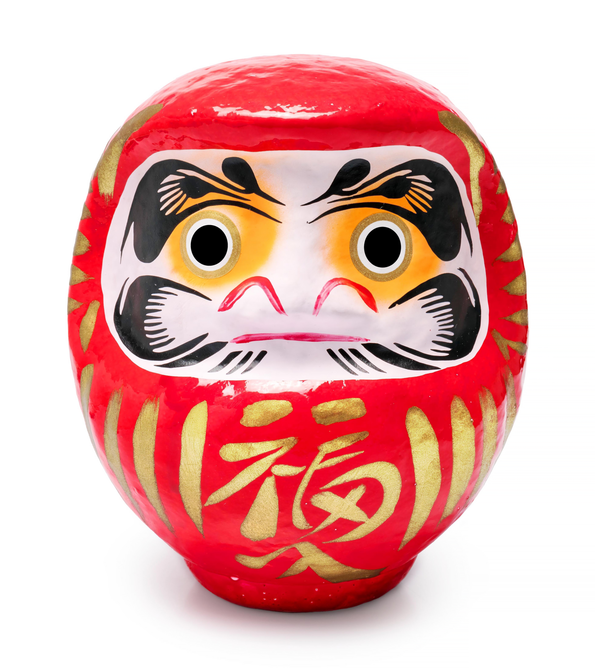 Red daruma with both eyes painted