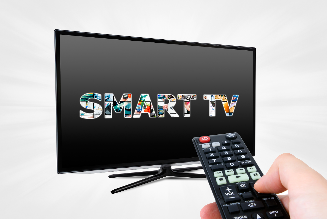 Smart TV with voice commands connected to a home automation hub