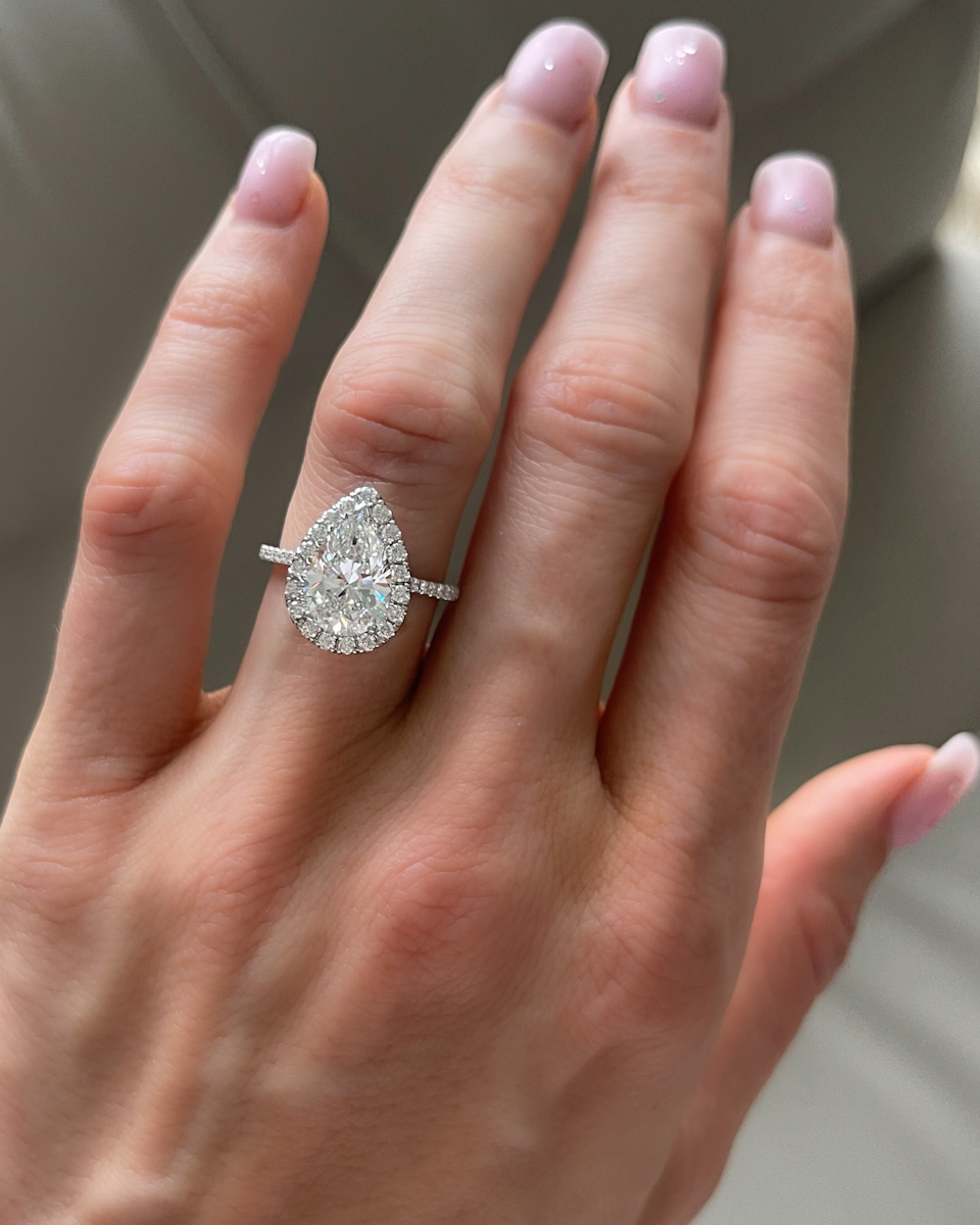 GOODSTONE Aurora Pavé Halo Engagement Ring With Pear Cut Diamond