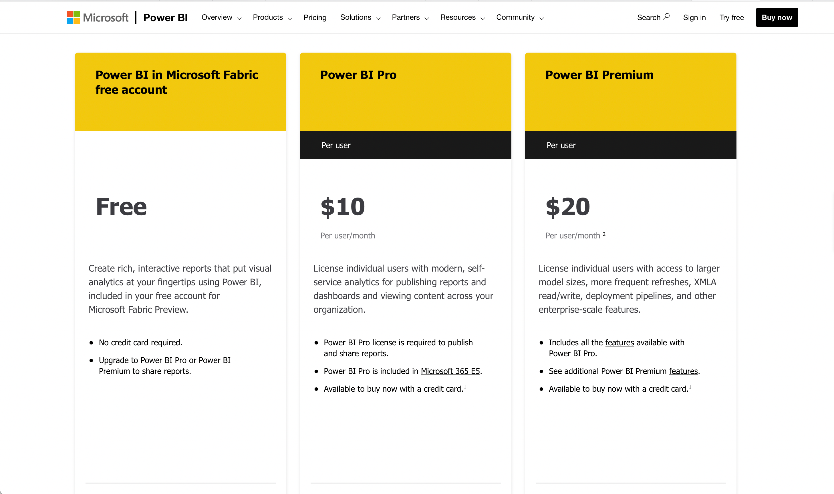 Power BI pricing plans