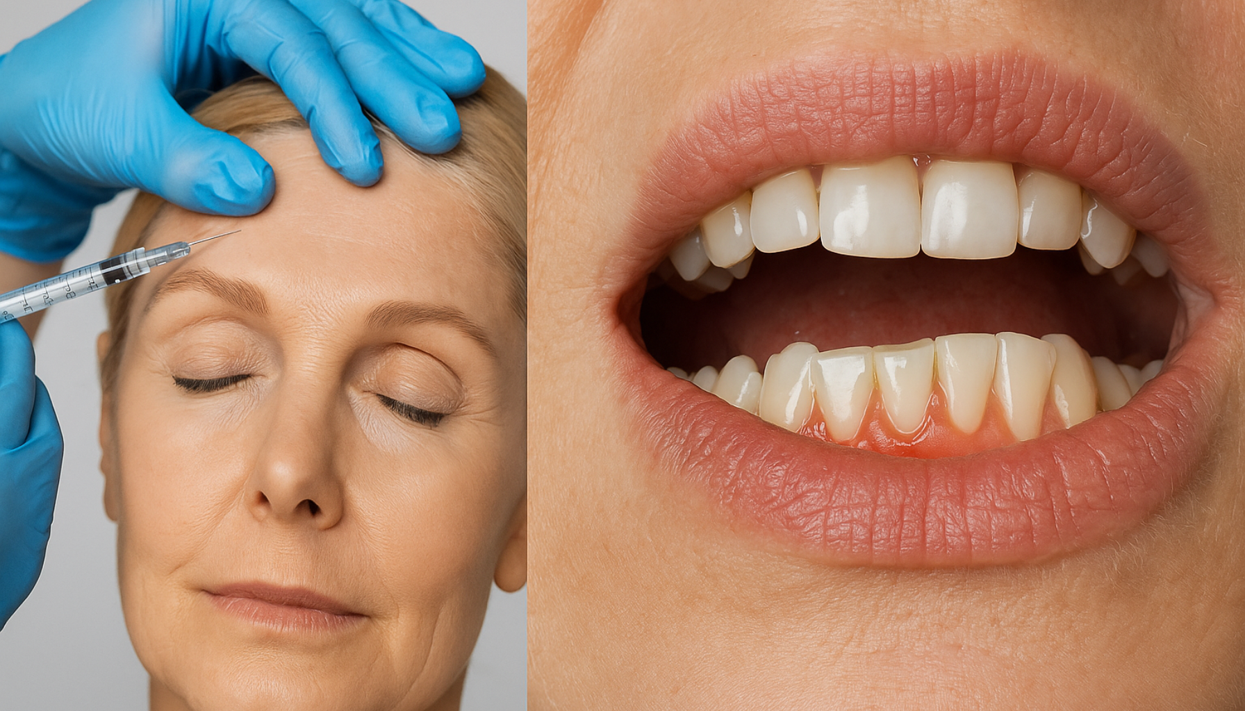  Kvinne får botoxinjeksjon og nærbilde av tannkjøtt som viser sammenheng mellom kosmetikk og tannhelse" botox hos voksne overaktiv blære hos pasienter botulinumtoksin type a blant annet injeksjon av botulinumtoksin enheter type a kronisk migrene behandling sjeldne tilfeller 2 uker hos under huden bør effekten varer clostridium botulinum varer effekten svært sjeldne bør unngå kosmetisk behandling pasienter botulinumtoksin rundt øynene brukes steder injeksjon bivirkninger nevrologiske lidelser migrene injeksjoner andre behandlingen vanlige vanligvis dose bruk effekten muskelspasmer musklene uker effekt rynker muskler mer dersom injiseres flere huden barn måneder 1 2 injeksjonen under kronisk lege behandlinger medisinsk svært legen dager muskelsvakhet redusere mindre f.eks får varer behandles hatt hodepine anbefales hevelse bruker første hud botulinum doser sjeldne områder cerebral